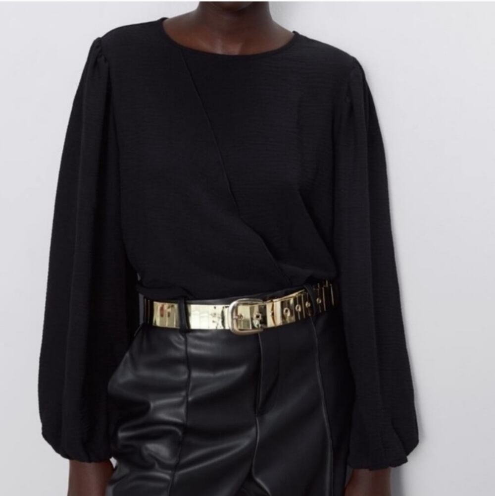 Zara Surplice Long Sleeve Blouse Black size Medium